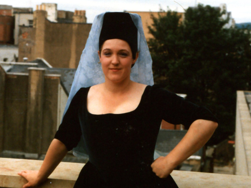 Janet in costume for Magic Flute Kent Opera 1987